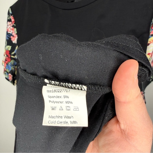 SHEIN Floral Sleeve Black Short Sleeve Casual Top Size Large - Picture 6 of 9